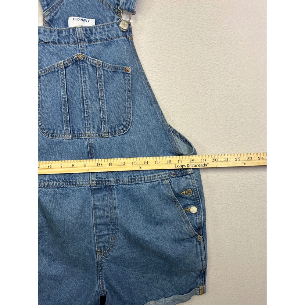 Cottagecore Old Navy Women L Blue Denim Short Overalls Cuffed Bib Shortalls - Picture 7 of 13